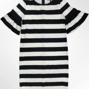 Ralph Lauren-Striped Dress-Ruffle Sleeves- Size  Medium- Black/White